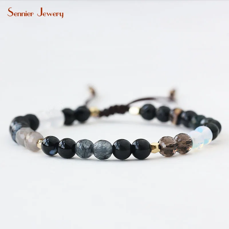 6 мм смешанный драгоценный камень черный агат Кристалл Опал Браслет для женщин