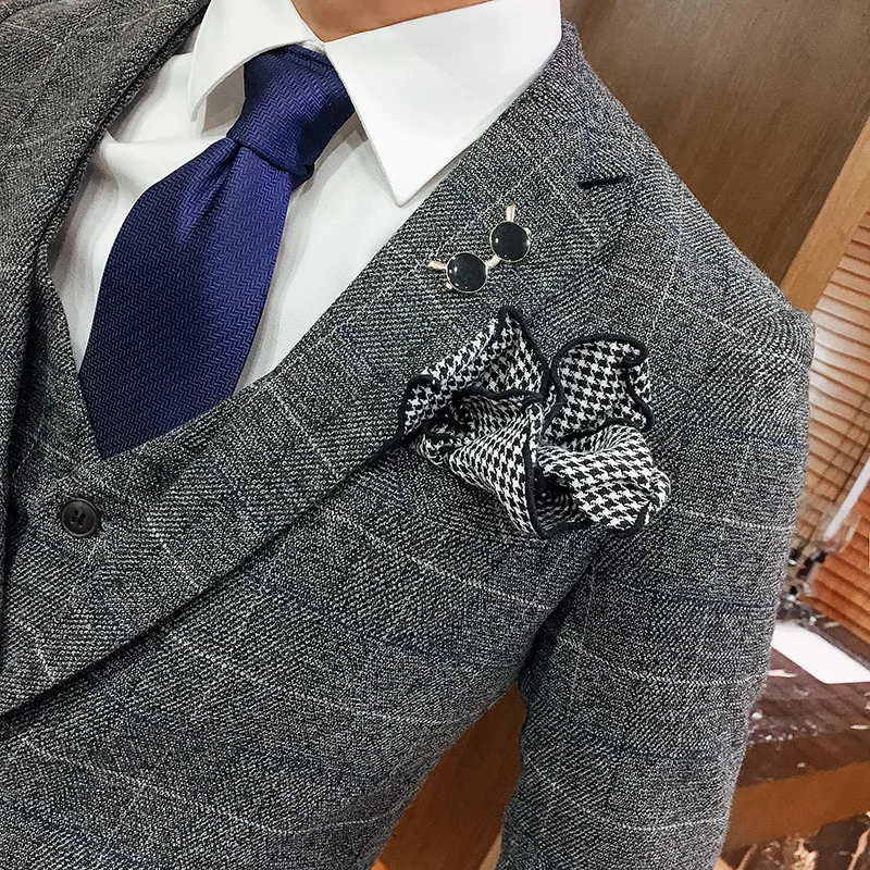 Блейзер куртки брюки и жилет хорошее качество мужские серые клетчатые костюмы