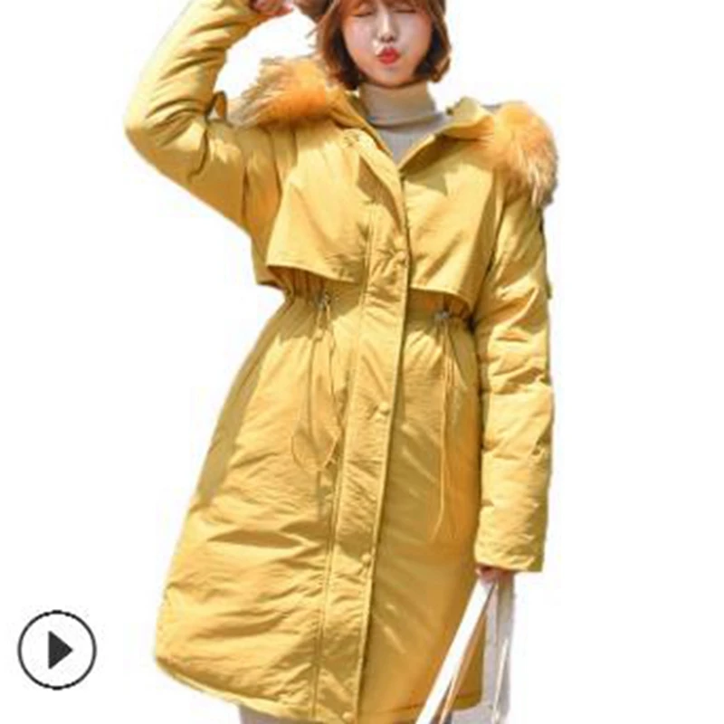 Женская Повседневная куртка с меховым воротником зимняя хлопковая капюшоном