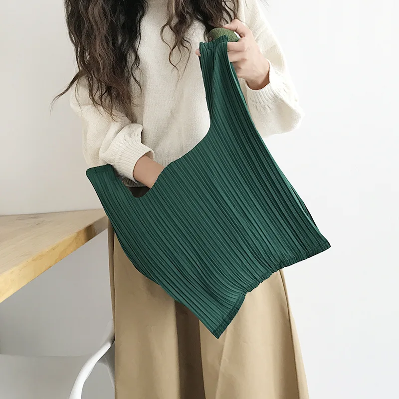 Модная новая стильная зеленая черная плиссированная складная сумка с двумя