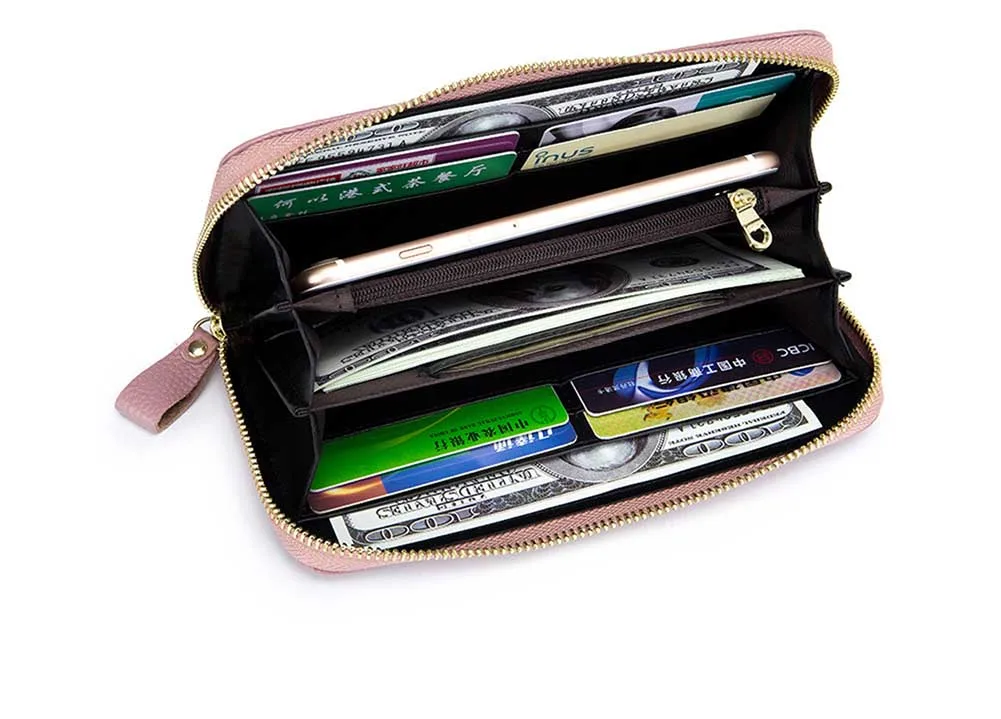 Длинный женский кошелек из натуральной кожи, большой емкости, RFID клатч, кошельки, однотонный брендовый кошелек на молнии, роскошные качественные женские держатели для карт