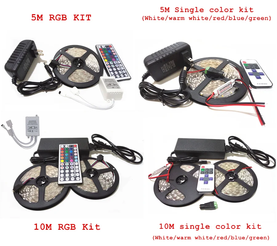 5 м 10 RGB Светодиодная лента Гибкая светодиодная полоса SMD 5050 2835 DC12V адаптер Диодная