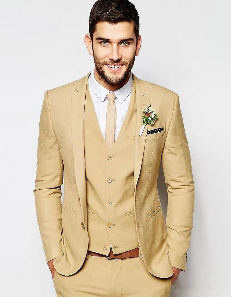 

Latest Coat Pant Designs Beige Khaki Wedding Suits for Men Jacket Groom Blazer Terno Slim Fit Custom 3 Piece Tuxedo Masculino