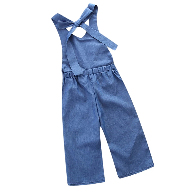 Новинка модный детский прямой джинсовый комбинезон на бретелях для девочек