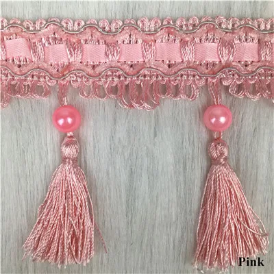 Pink Qgvish 12 м/лот, жемчужные бусины, занавес, кисточка, бахрома, кружевная отделка, ремни, лента, сделай сам, для шитья дивана, сценические занавески, аксессуары, домашний декор - Цвет: Pink