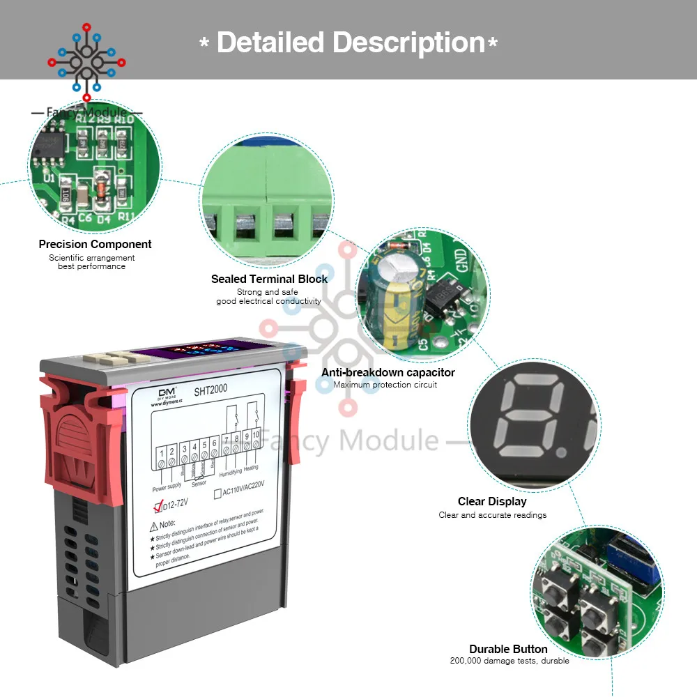 SHT2000 10A DC 12 72V широкий светодиодный цифровой термостат гигрометр термометр