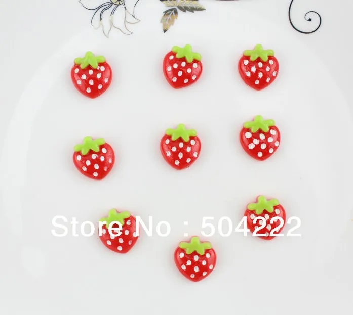 

200pcs lovely red strawberry resin Cabochons (16mm) Cell phone decor, hair accessory supply, DIY polka dots kitsch