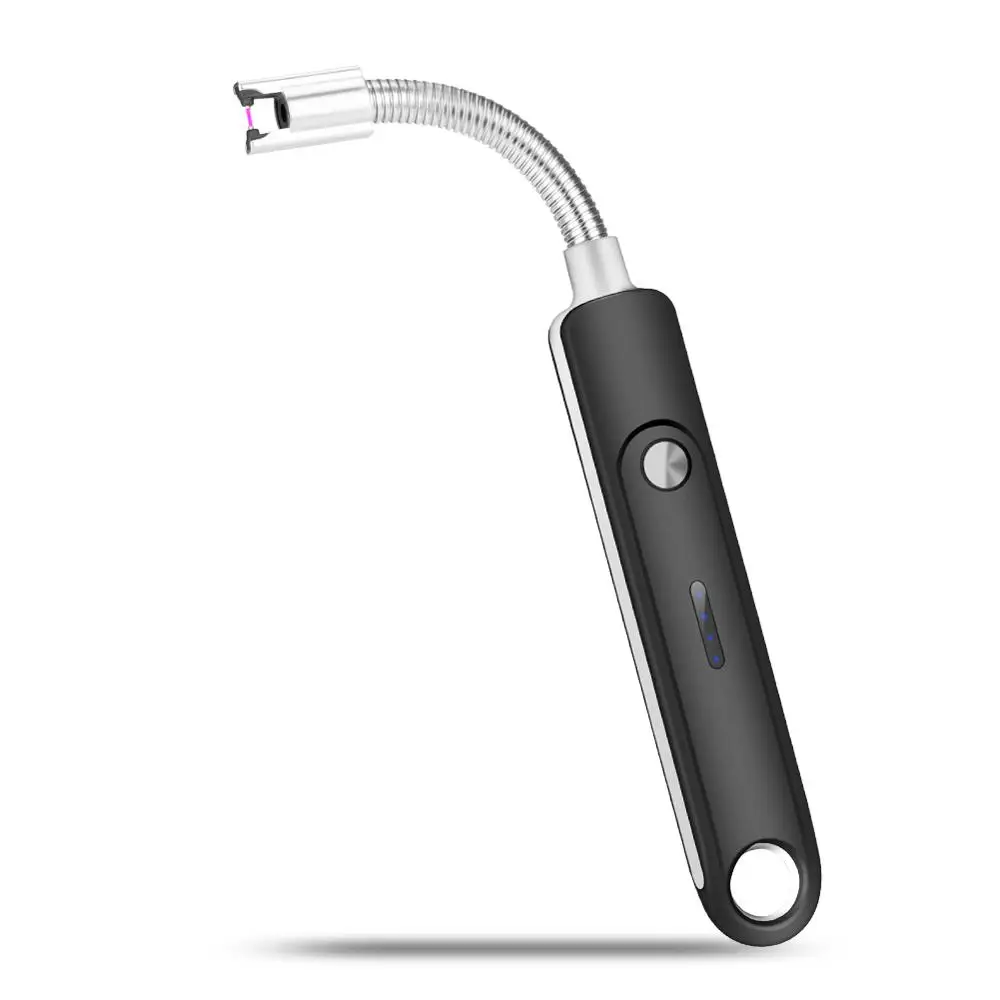 Черный USB перезаряжаемая кухонная зажигалка для свечей, Подарочная электрическая дуговая зажигалка, ветрозащитная беспламенная импульсная Зажигалка для приготовления пищи, кемпинга, барбекю - Цвет: Черный