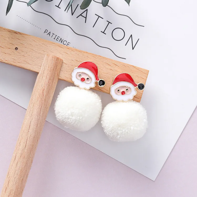 Jztop Cute Santa Claus Hair Ball Drop Earrings Woman Classic Christmas Tree Snowman Bell Asymmetric Dangle Girl Gifts | Украшения и