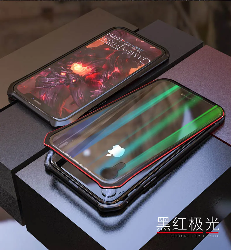 LUPHIE чехол с магнитной адсорбцией для iPhone X, Xr, Xs, Max, чехол из закаленного стекла, задняя крышка для iPhone 7, 8, чехол для телефона 360, чехол - Цвет: black red