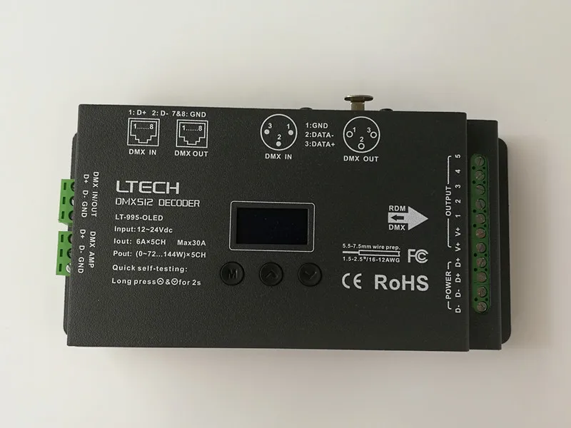 Светодиодный контроллер LTECH LT 995 OLED светодиодный dmx декодера DC12 24V входом 6A * 5CH Max 30A