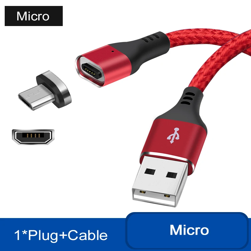Магнитный usb-кабель 1 м 2 м, быстрая зарядка, USB type C, Micro Android, для samsung S10, зарядный кабель для iPhone 6, 6 S, 7, 8 Plus, XS MAX, XR - Цвет: Red  Micro Cable