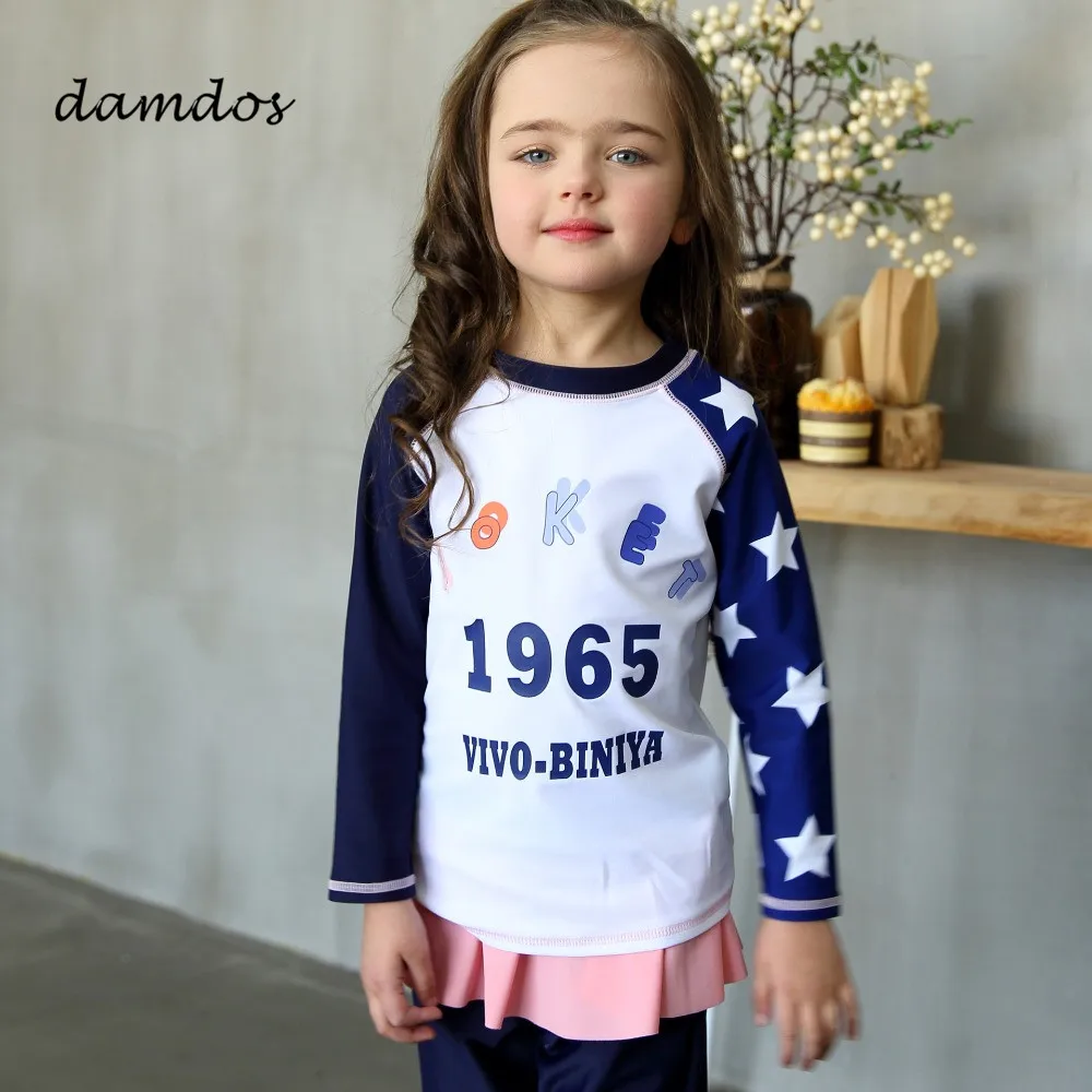 

Bikini 2019 Children Swimsuit Swimwear Cover up for Girls UPF50+ Long Sleeve UV Protect Two Piece Suit Kids Beach Dress Biquini