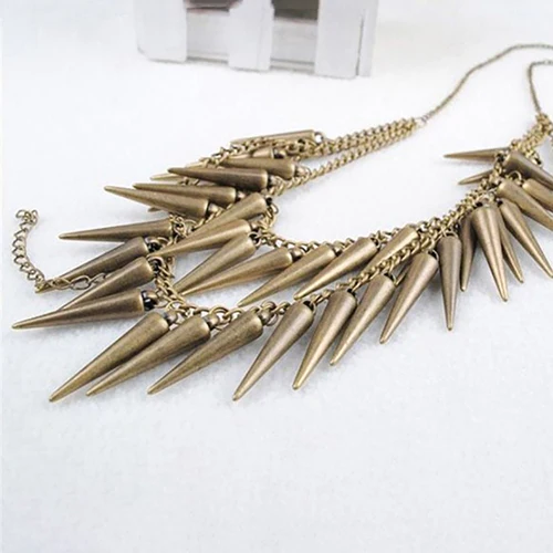New! Women Multilayer Sharp Spike Rivet Tassels Chain Bib Necklace Punk Neck Jewelry | Украшения и аксессуары