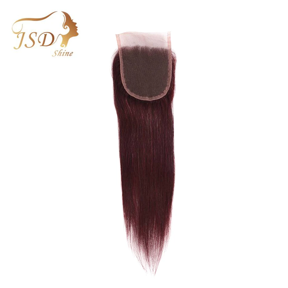 

JSDshine Red 99J Closure Straight Burgundy Brazilian Hair Weave 4*4 closure 8"- 18" Non Remy Human Hair Extensions Free Shipping