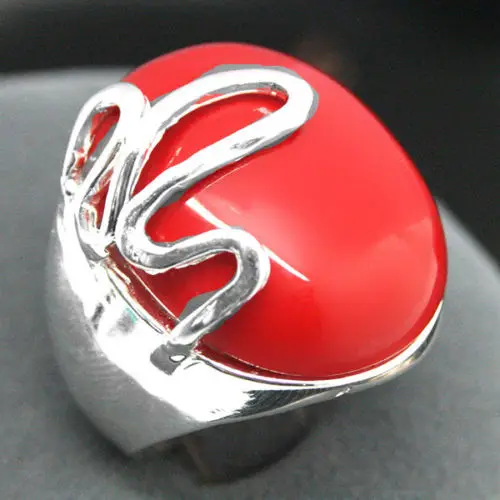 

Free shipping 17*21mm elegant man&woman RED CORAL 925 STERLING SILVER LUCKY RINCH RING SIZE 8/9/10