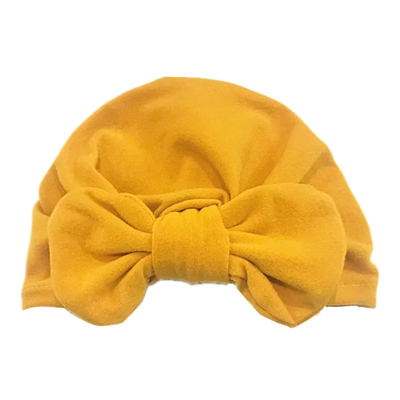 Yellow Модная шапочка для маленьких девочек с бантом, карамельный цвет, детская шапочка, аксессуары, 1 шт - Цвет: Yellow