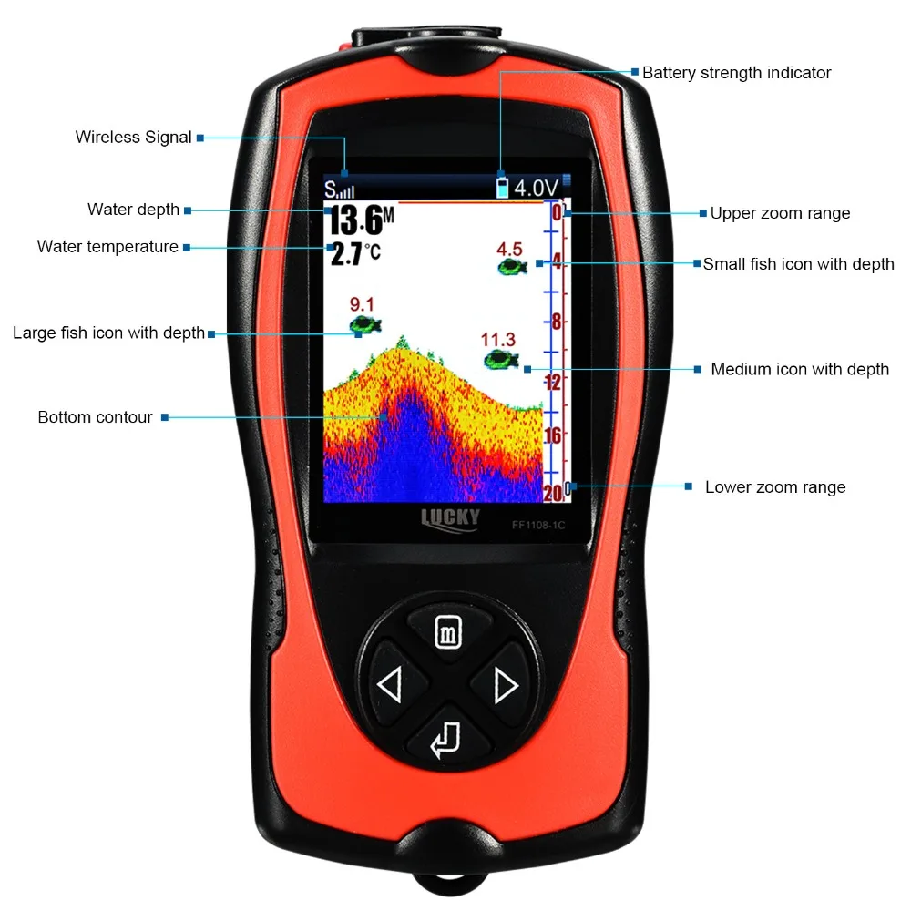 LUCKY FF1108-1CT Portable Cable 328 Feet Depth Capability Russian Language Fish Finder |