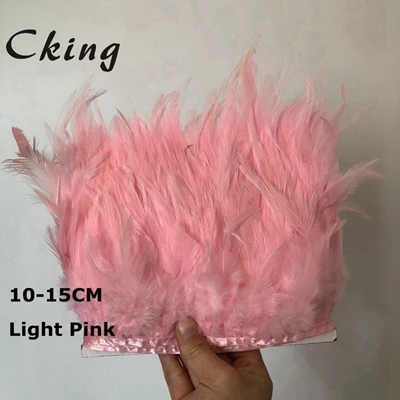 Light Pink 10 метров белый Куриный перо планки 10-15 см 4-6 дюймов DIY седло для петуха перо отделка бахромой пришит на атласной лентой ремесла - Цвет: Light Pink