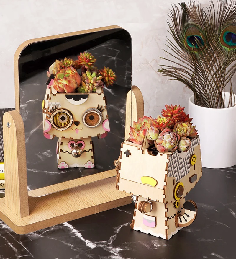 Robotime 3D Деревянный робот игра-головоломка Креативный цветочный горшок коробка для хранения ручки модели строительные наборы игрушка для детей и взрослых FT761