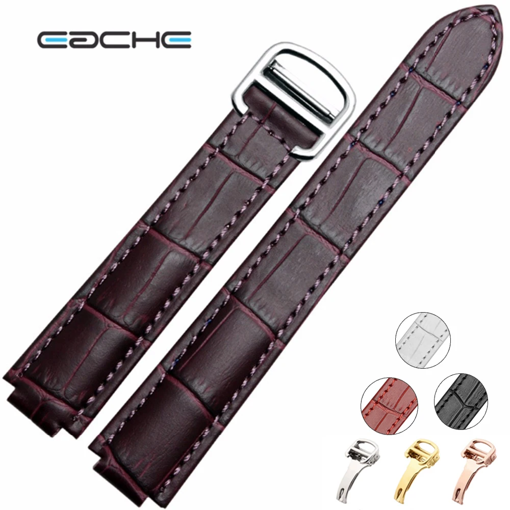 

EACHE Leather Watch Band With Croco14mm 18mm 20mm Handmade With Silver&Rose Goal Buckles Black Brown Red White Color Watch Band