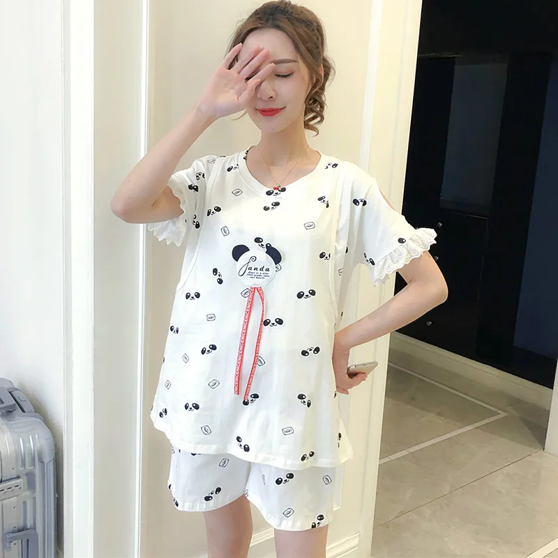 Хлопковая одежда для беременных из 2 предметов Пижама кормящих мам пижамы летние