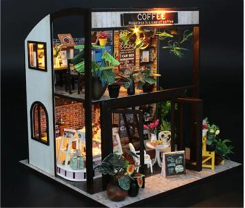 Двухслойный кофейный бар времени Diy Миниатюрный 3D Деревянный кукольный домик развивающие горячие детские/взрослые игрушки для детей подарки на день рождения