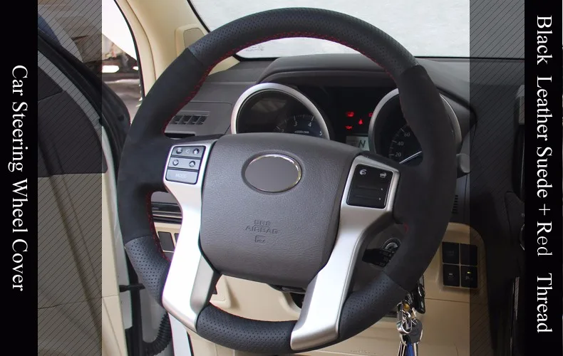 Lqtenleo черного цвета из натуральной кожи и замши, DIY автомобиля рулевое колесо Крышка для Toyota Land Cruiser Prado 2010- Tundra Tacoma 4runner