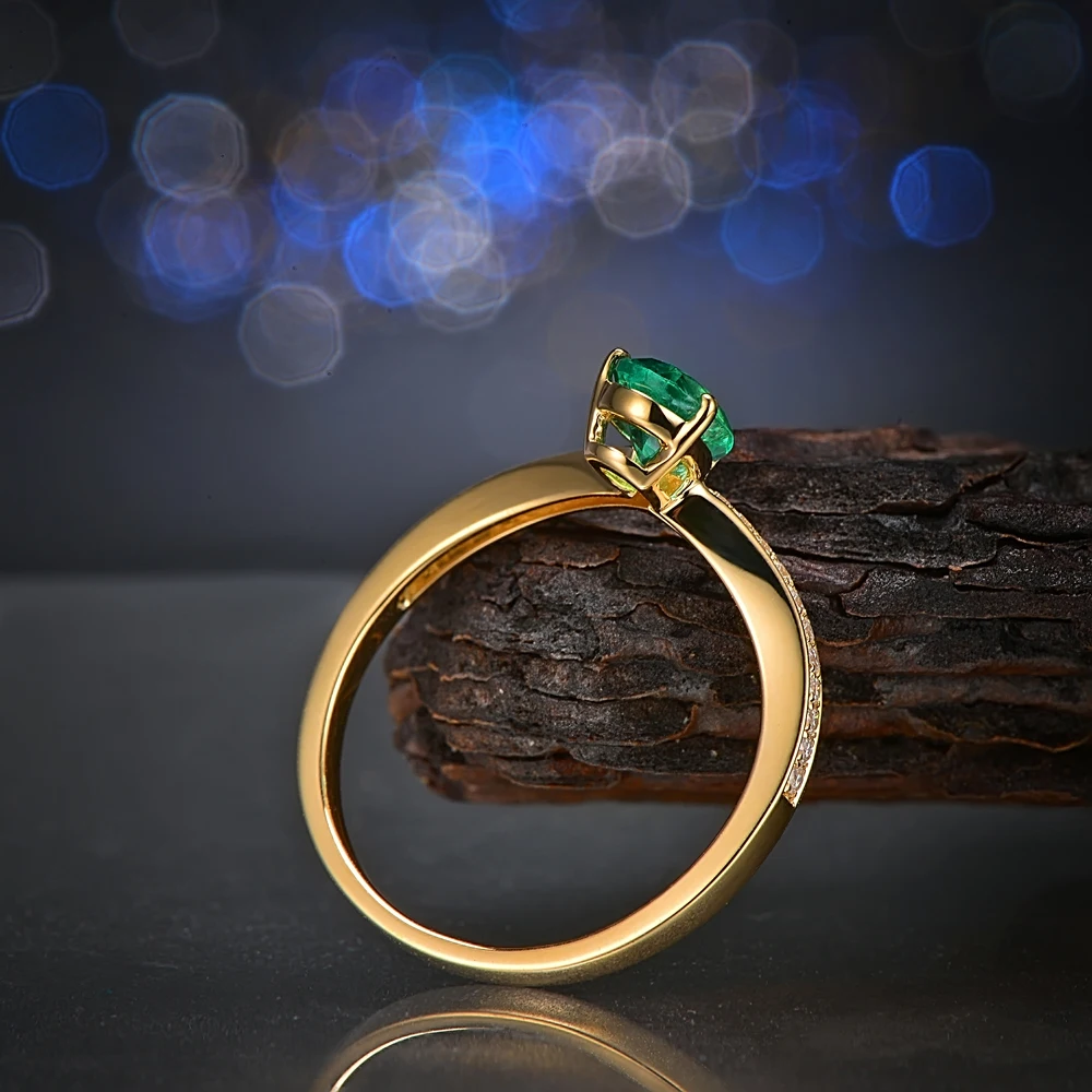 Caimao Jewelry 14k Yellow Gold 0.59ct Natural Emerald and 0.11ct Diamond Engagement Ring | Украшения и аксессуары