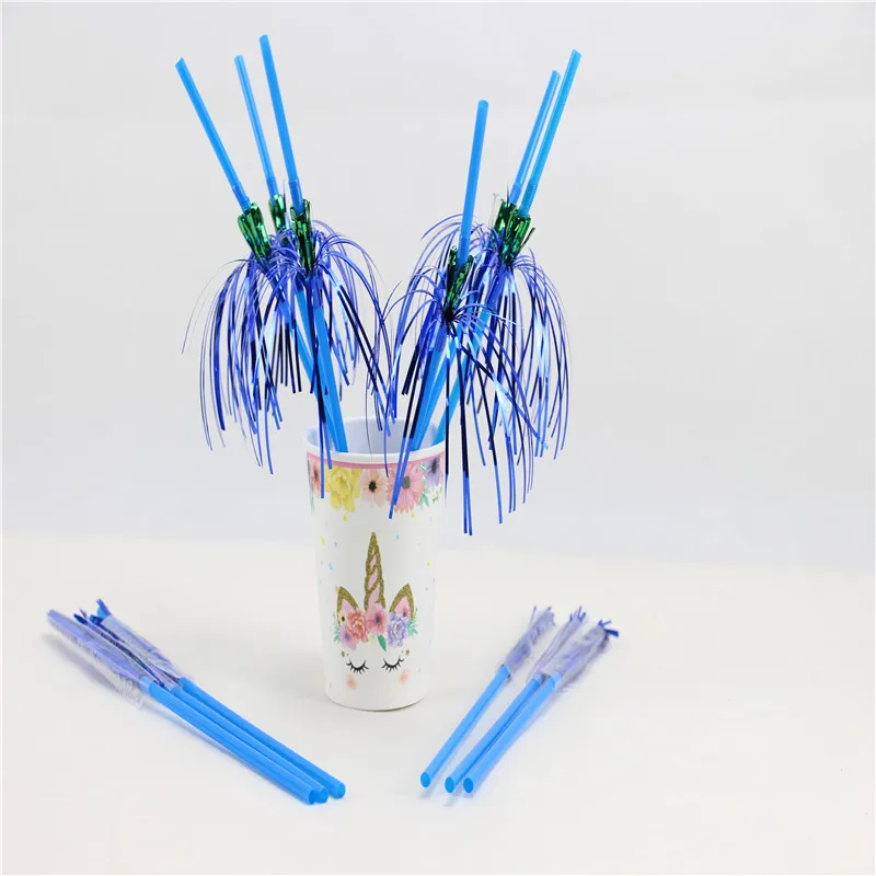 10 packs of tin foil pendant blue straws party decoration cocktail drink straw | Дом и сад