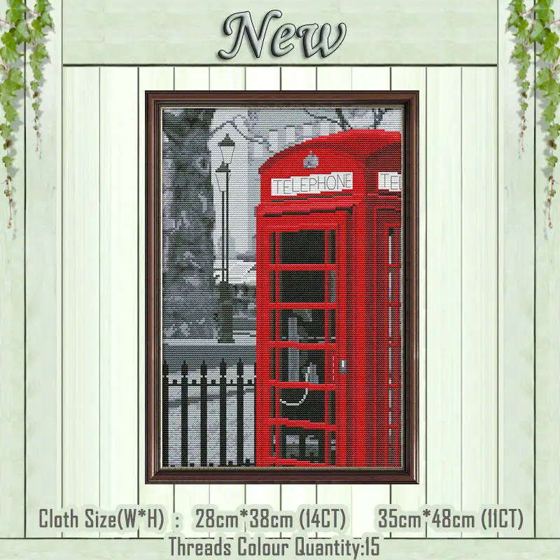 Telephone Booth Автобус почтовый ящик телефонная будка декор живопись Счетный принт на холсте DMC 11CT 14CT Набор для вышивки крестом вышивка наборы для рукоделия - Цвет: Telephone Booth
