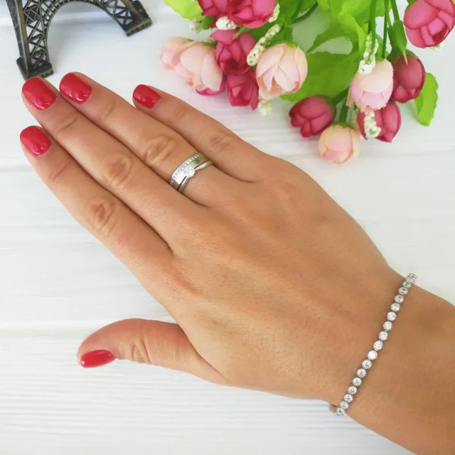 CJZBGJJE00138S925 Sterling Silver Bracelet with AAA Zircon Korean Exquisite Women's Jewelry | Украшения и аксессуары