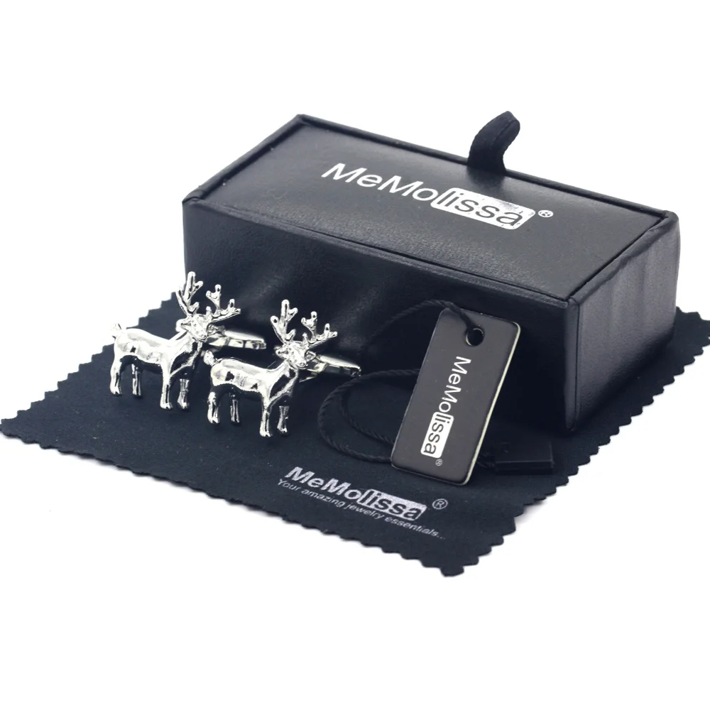 Cufflinks Box Set MeMolissa витрина запонки Классические мужские Животные запонки 3D олень дизайн серебряные мужские s рубашки запонки бирка и протирать ткань - Окраска металла: Cufflinks Box Set