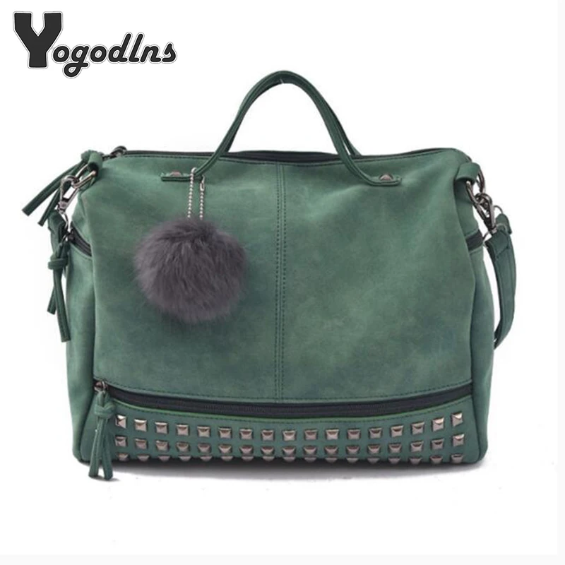 Популярные винтажные женские сумки из нубука с верхними ручками заклепками