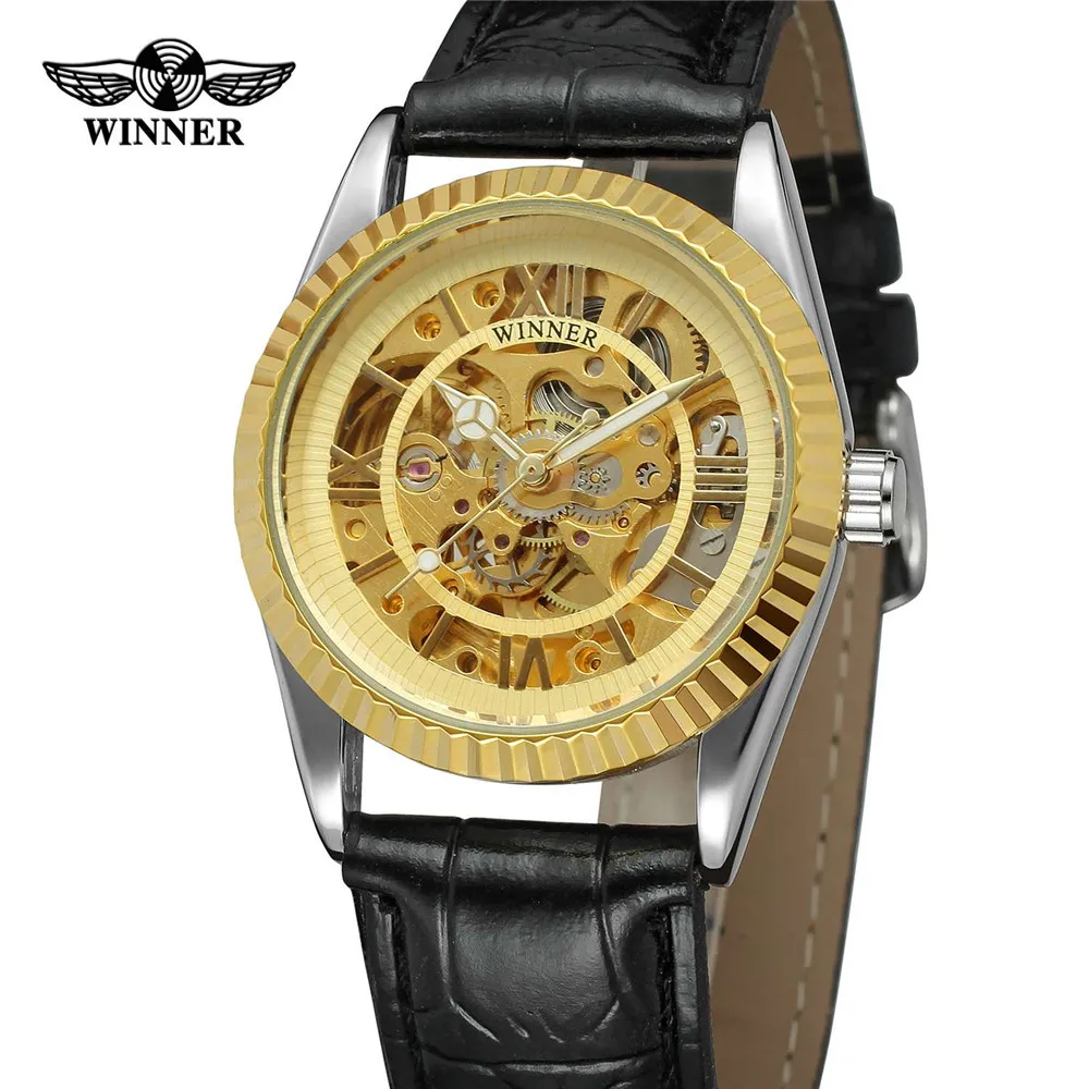 Часы WINNER для женщин классические часы со стразами женские роскошные скелетоны от