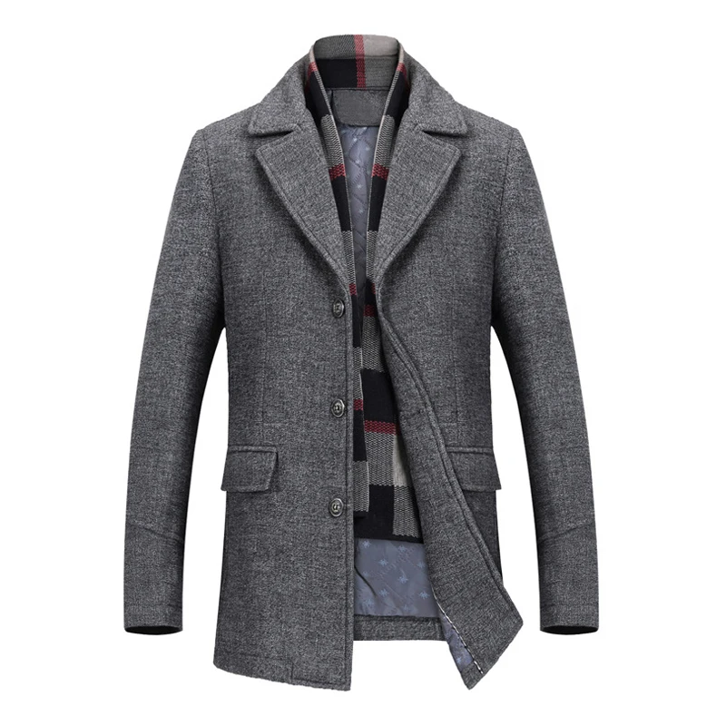 Мужская Длинная шерстяная куртка-ветровка деловая повседневная одежда