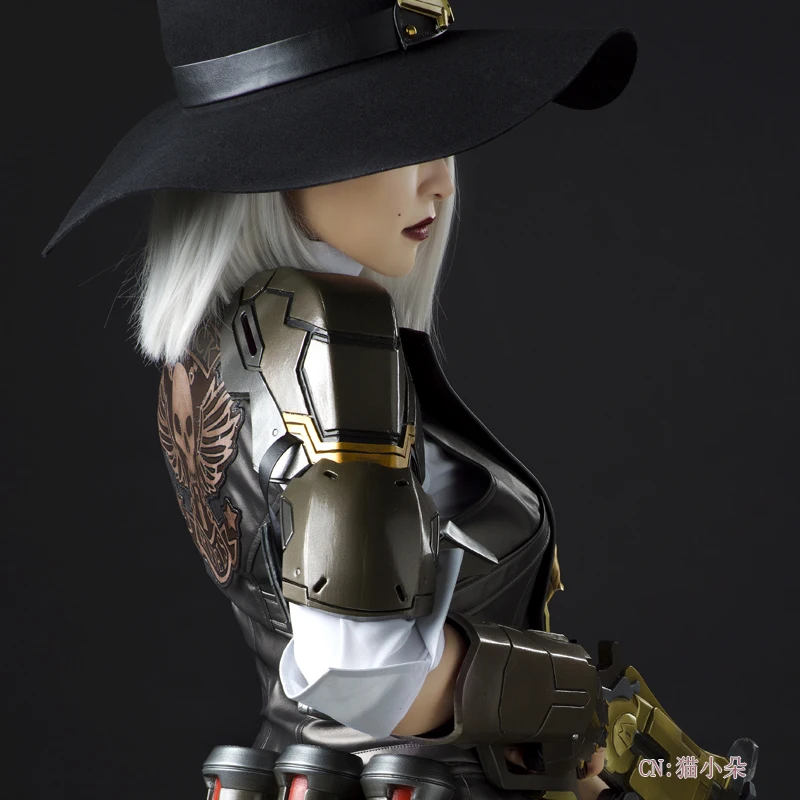 OW New Hero Cosplay Hair Эш Косплей головные уборы игры Overwatch 35 см серебристо белые