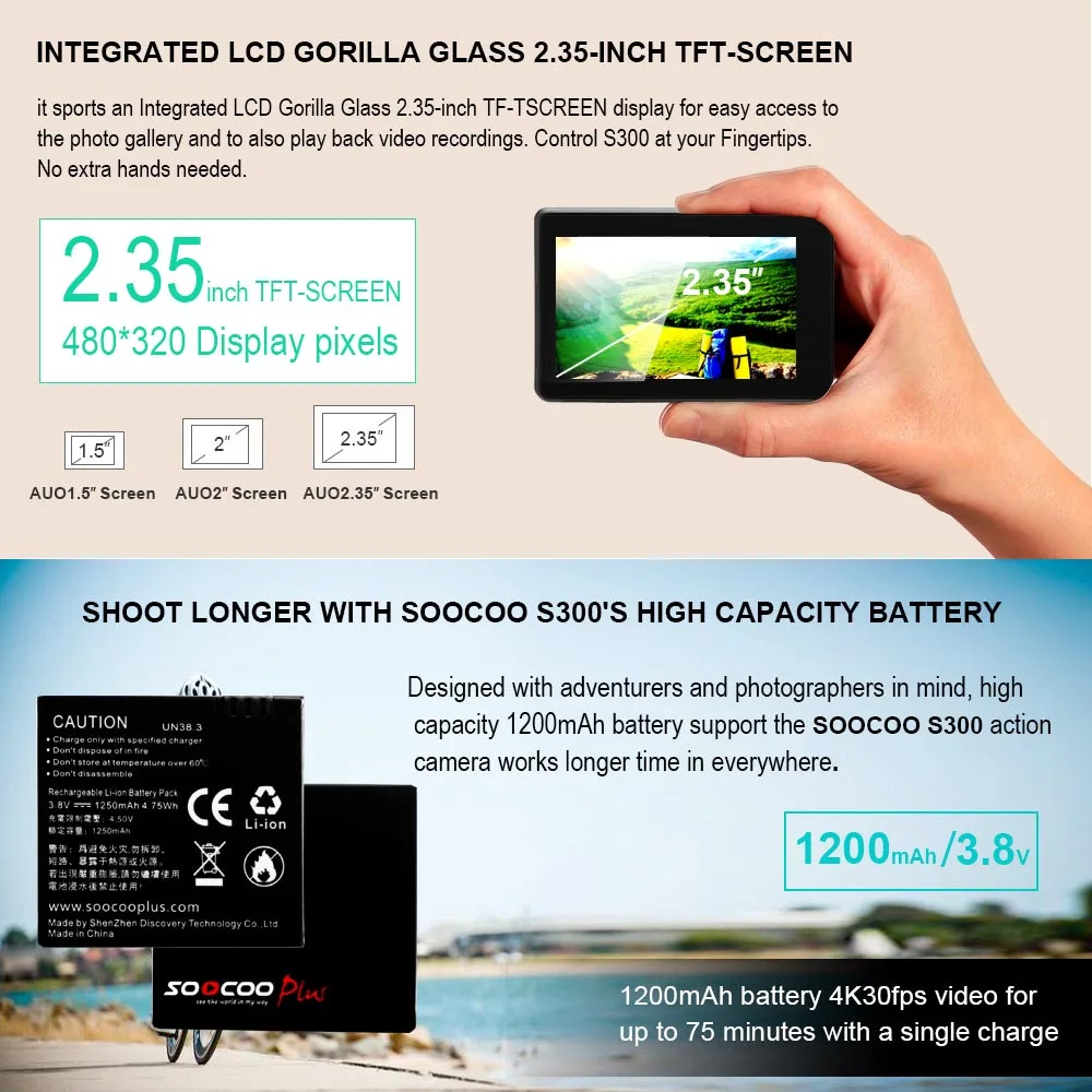 SOOCOO на S300 действие Камера 4 К 30FPS спортивные 2 35 &quotсенсорный экран Hi3559V100 IMX377 EIS Wi Fi