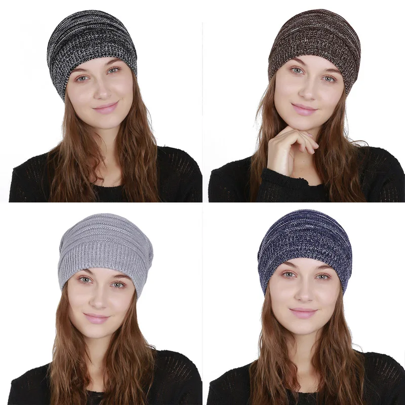 Модные тонкие складчатые разноцветные шапки для женщин и мужчин зимние осенние