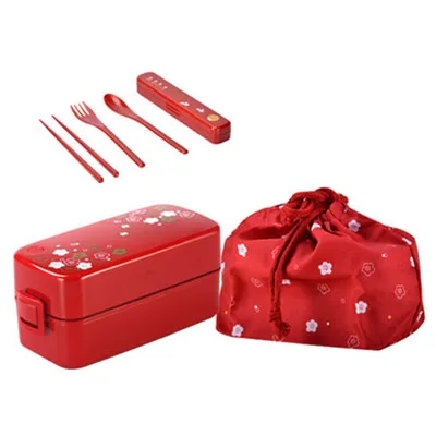 Японский стиль bento box пластиковые Ланч-боксы мультфильм microwavable еда контейнер посуда с мешками ложки палочки для еды - Цвет: 3