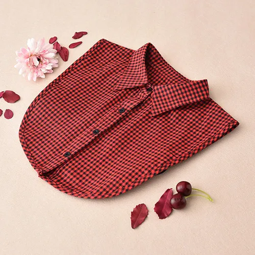 Red plaid Воротники для женщин и мужчин, аксессуары для одежды,, одноцветная рубашка, Поддельный Воротник, галстуки, белая и черная и красная блузка, винтажная съемная - Цвет: Red plaid