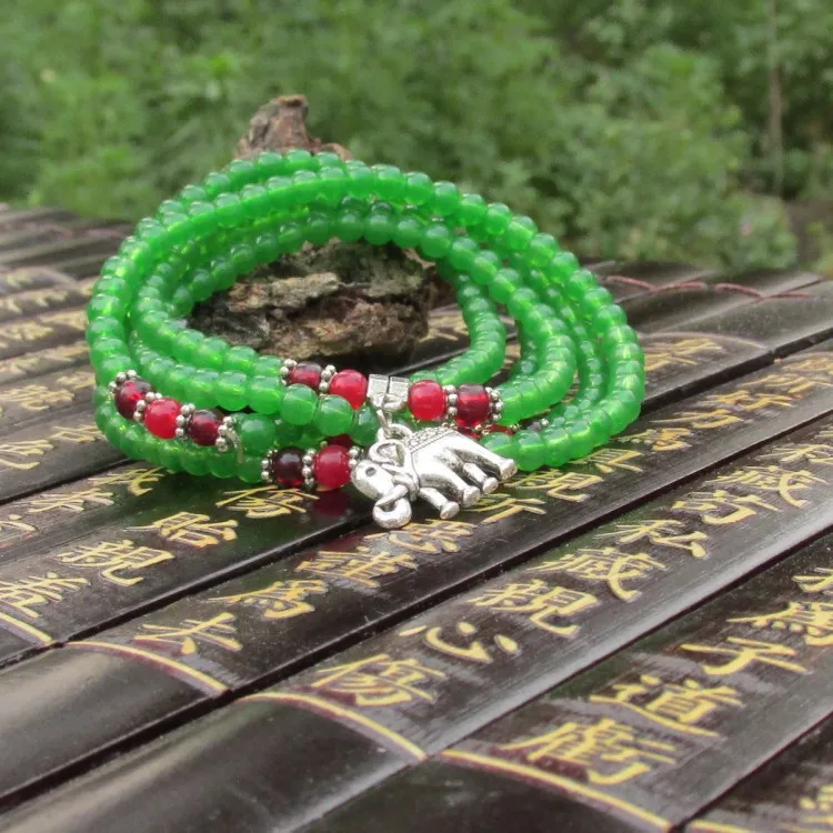 Натуральный кристалл зеленый агат браслет бусы четки дамы слон многослойный