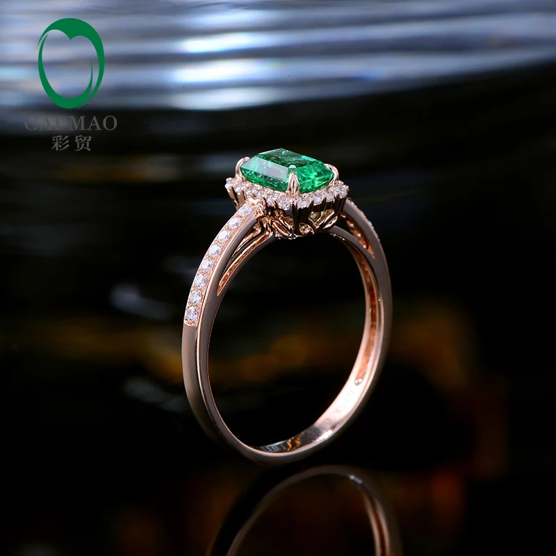 Caimao 14 k розовое золото Halo бриллиантовое кольцо 0.74ct натуральный зеленый изумруд обручальные ювелирные изделия для женщин