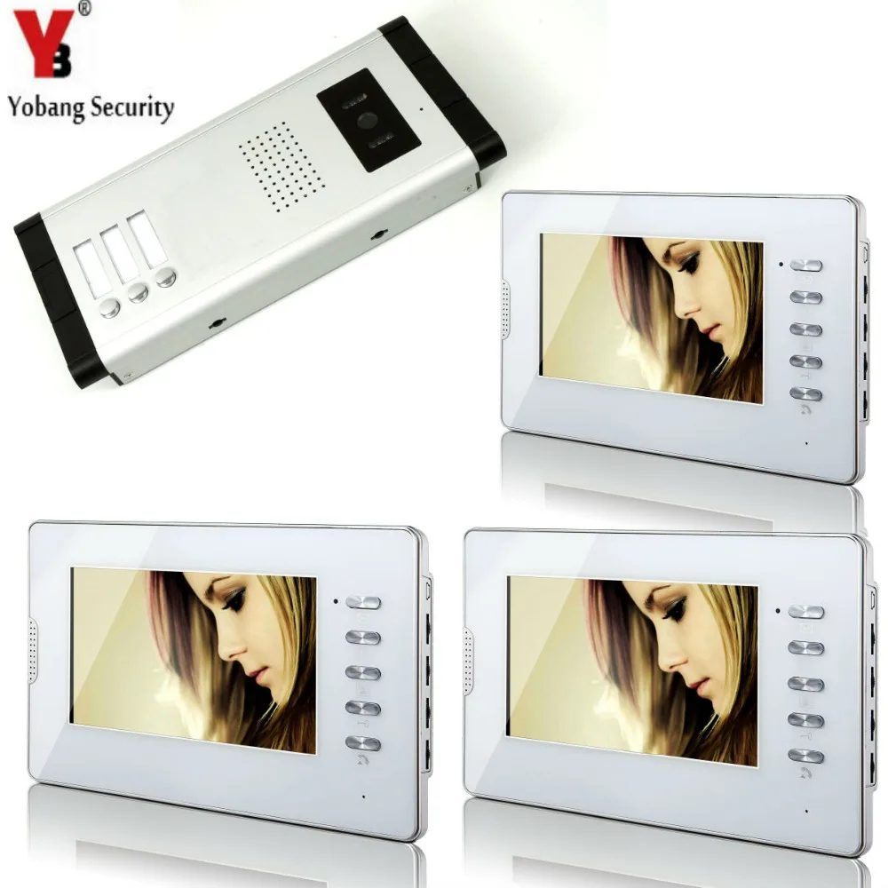 Yobang безопасности 3 единицы квартиры 7'Inch монитор проводной видео телефон двери дверной звонок Громкая связь видео домофон камера система