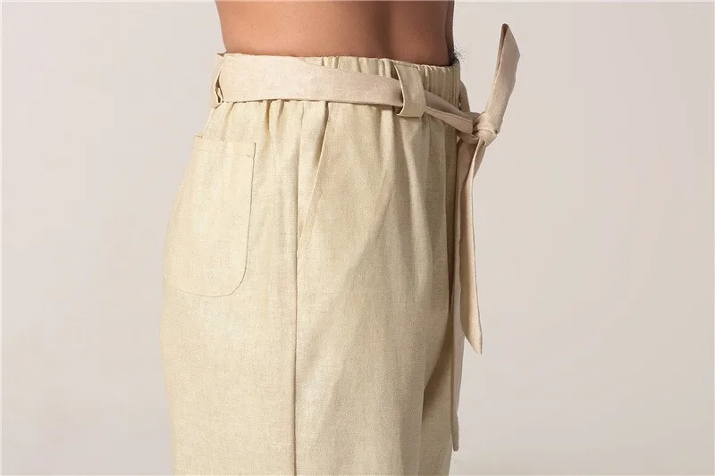 Новое поступление бежевые китайские мужские брюки кунг фу хлопковые льняные Wu Shu