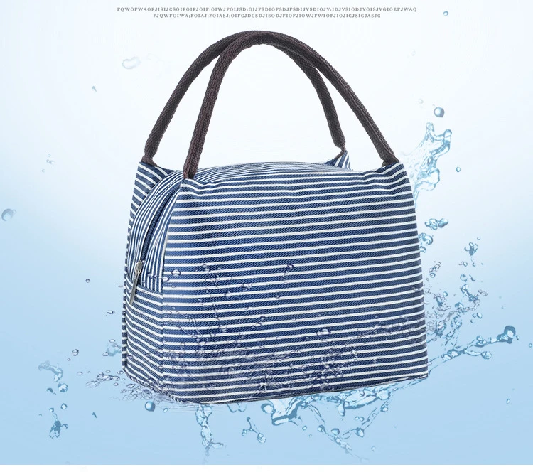 Waterproof Canvas Insulated Lunch Bag Aluminum Foil Stripe Handbags Food Storage Cooler Ice Bag Unisex Portable Lunch Box Tote