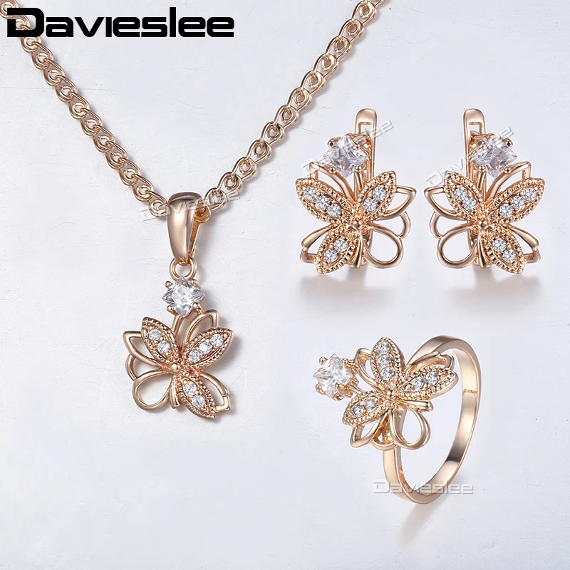 Davieslee набор украшений для женщин 585 однотонный цвет розовое золото с цветочным