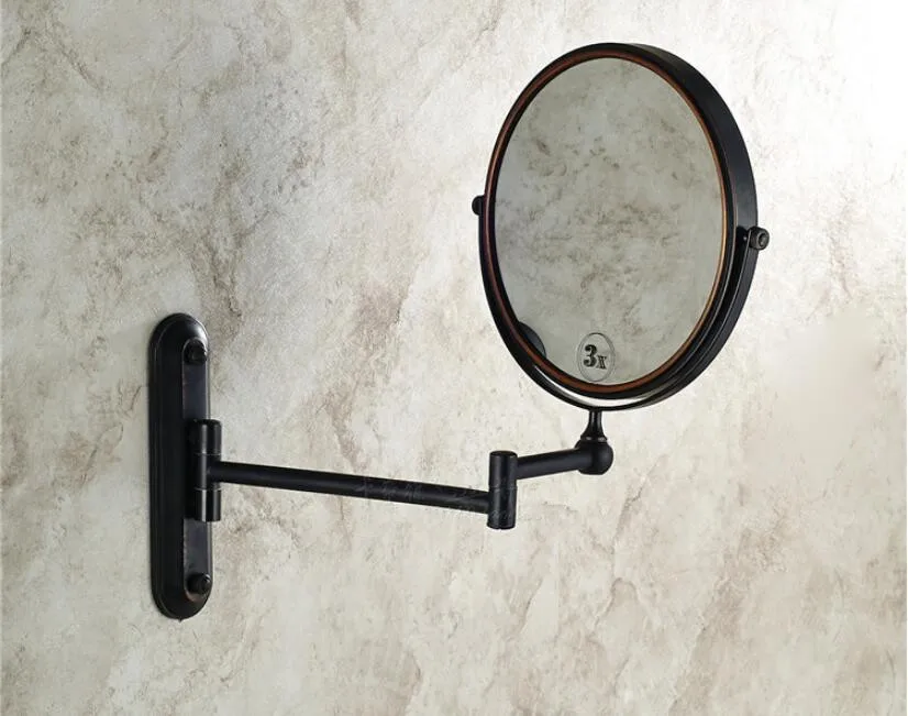 Bathroom Mirror Wall Mounted 8 inch Brass 3X/1X Magnifying Mirror Folding Rose gold/Gold Makeup Mirror Cosmetic Mirror Lady Gift - Цвет: black oil brushed 2