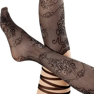 Новинка 2019, женские пикантные чулки до бедра с татуировкой, кружевной топ, прозрачные чулки выше колена, колготки, жаккардовые колготки, Чулочные изделия