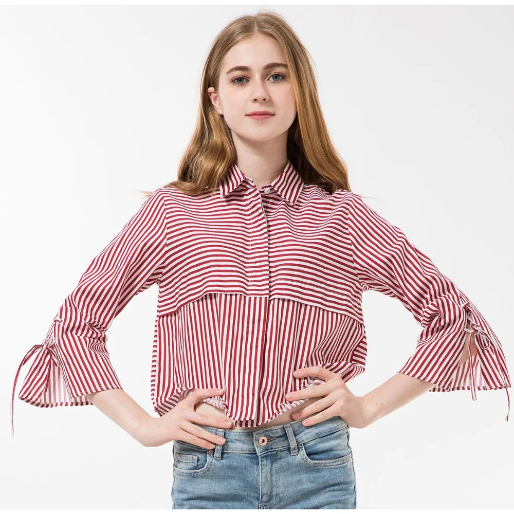 Женская блузка в полоску с отложным воротником и рукавом 2018|blusas femininas|women blousesblouses